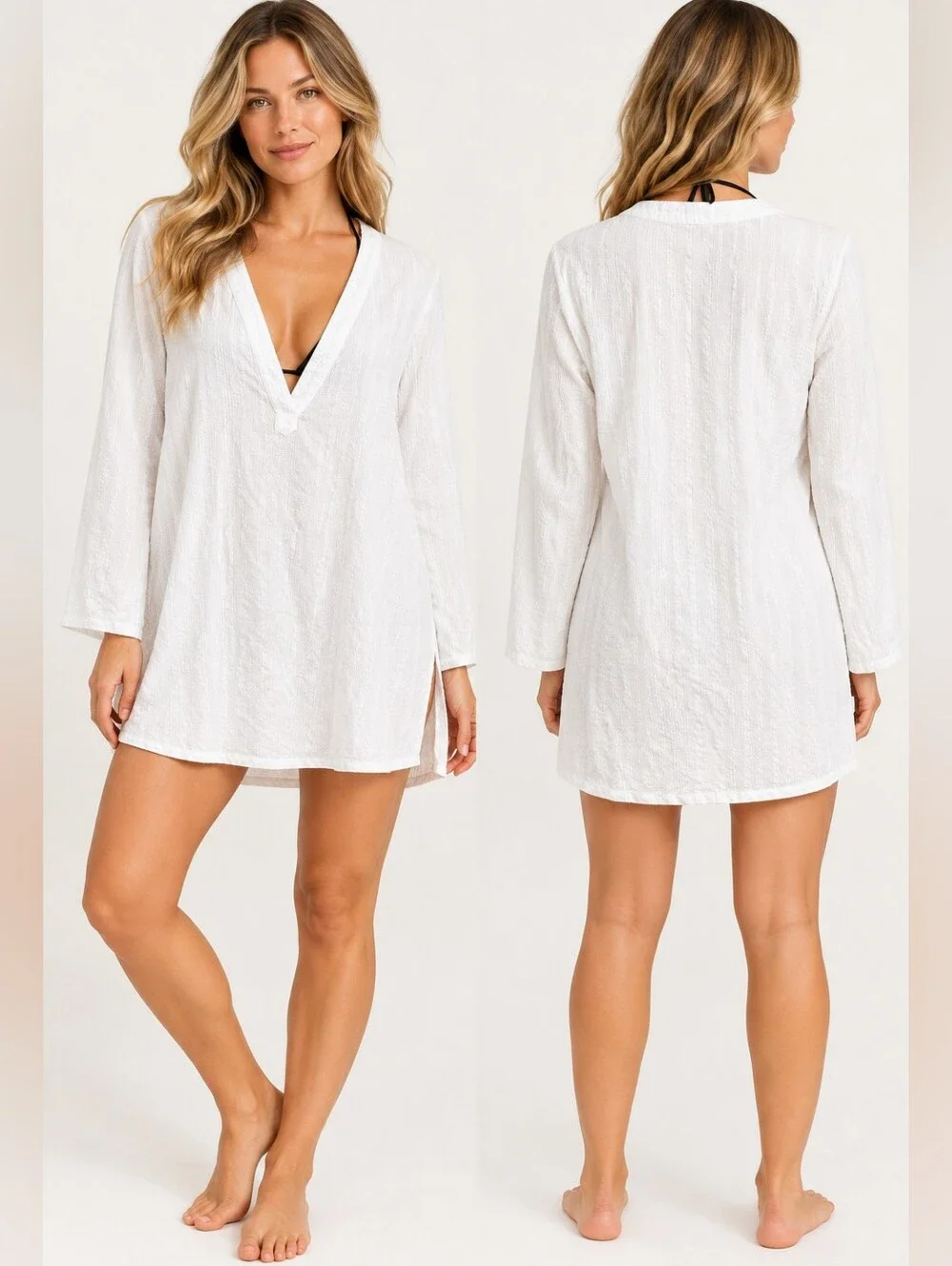 NWT Andie White Textured Cotton Swim Cover Up Tunic Dress M Resort Beach Neutral